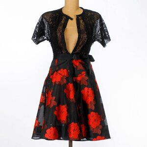 Red & Black Lace Floral Dress